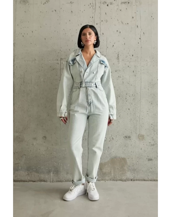 Kar Yıkama Blue Denim Tulum