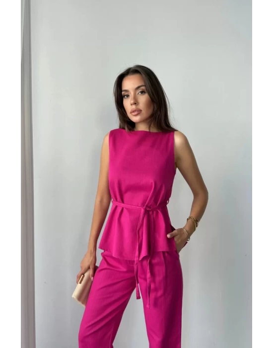 KETEN BLUZ - PANTOLON TAKIM MASSİMO MODELSCREAT KUMAŞ - Fuşya