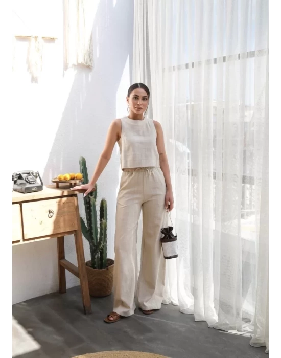Keten Bluz Ve Pantolon İki̇li̇ Takim