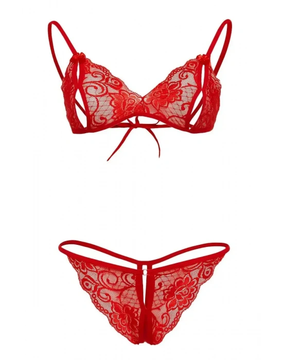 Kırmızı Dantelli Fantazi Sütyen ve G-String Takım TM2048