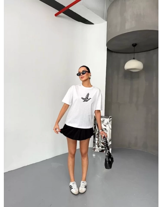 Kısa Kol Baskılı T-shirt - Beyaz