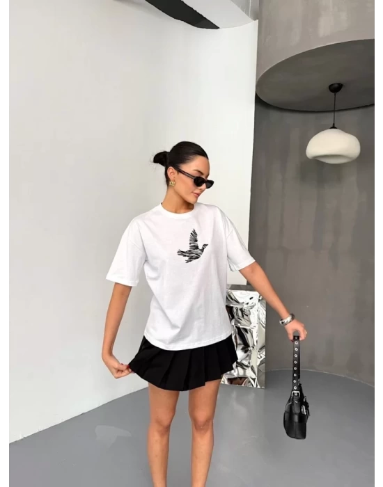 Kısa Kol Baskılı T-shirt - Beyaz