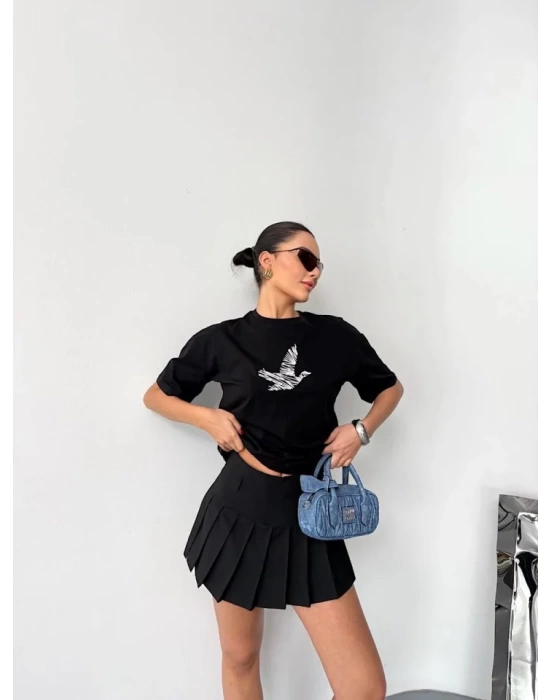 Kısa Kol Baskılı T-shirt - Siyah