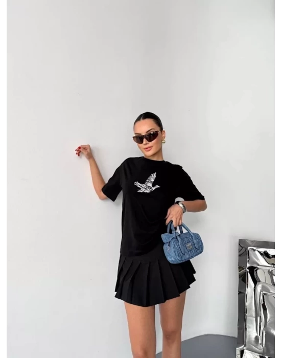 Kısa Kol Baskılı T-shirt - Siyah