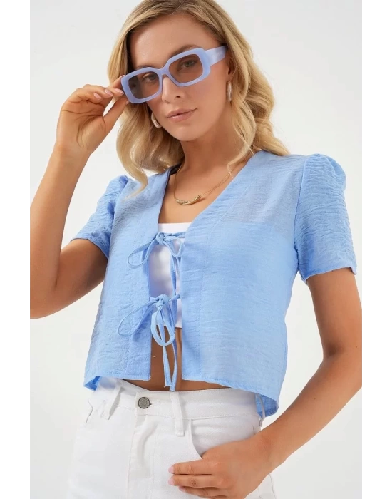 Kısa Kol Crop Bluz 958 - Mavi