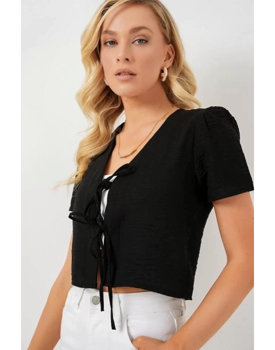Kısa Kol Crop Bluz 958 - Siyah