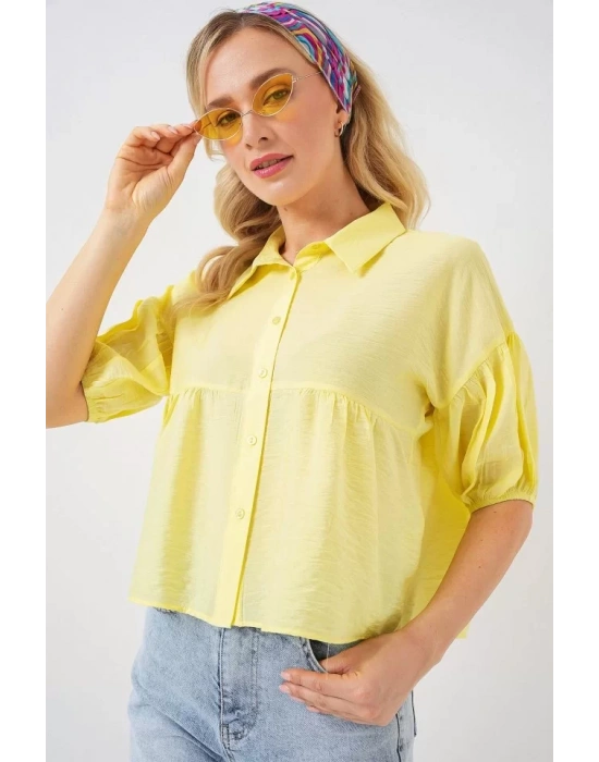 Kısa Kol Crop Gömlek 20335 - Sarı