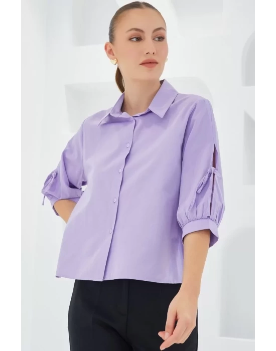 Kol Detaylı Lila Crop Gömlek 20246