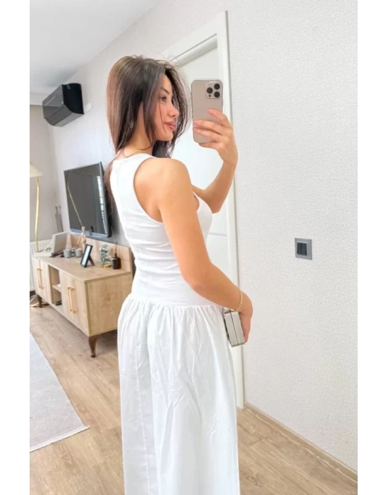 Kolsuz Uzun Elbise - Beyaz