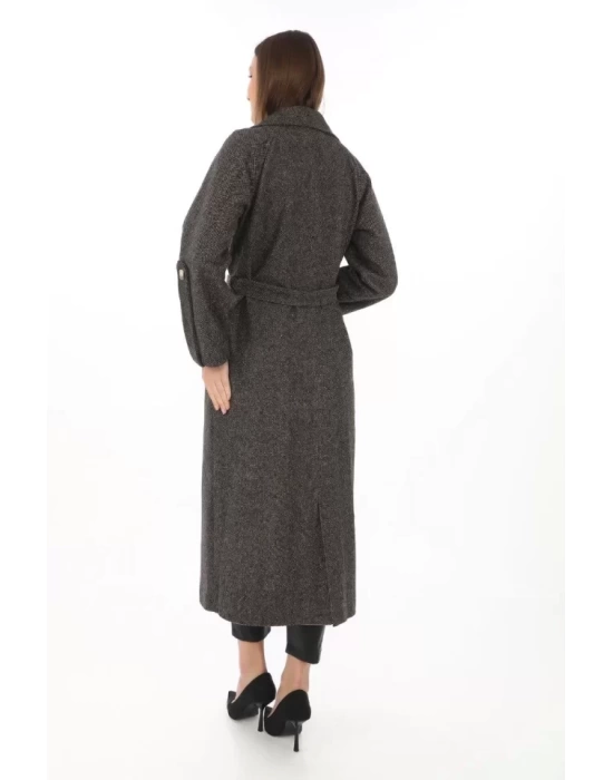 Kolu Apoletli Astarlı Kaşmir Kaşe Kaban - Füme