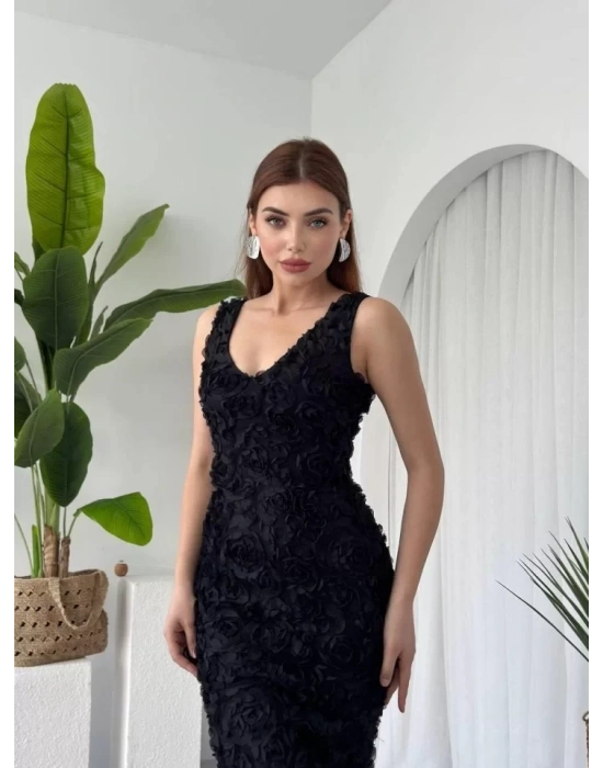 bysoca Kadın Günlük Tek Omuzu Açık Büzgülü Yandan Yırtmaçlı Uzun Sandy Elbise - Yeşil