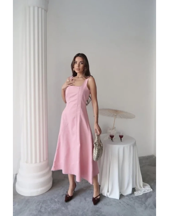 Lacivert Çift Dikişli Gabardin Elbise