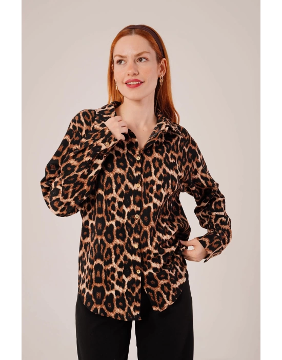 Leopar Desen Rahat Kalıp Gömlek