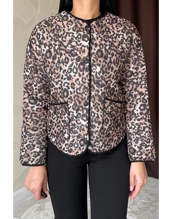 Leopar Leopar Desenli Kapitone Ceket