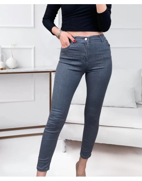 Likralı Yüksek Bel Jean Pantolon