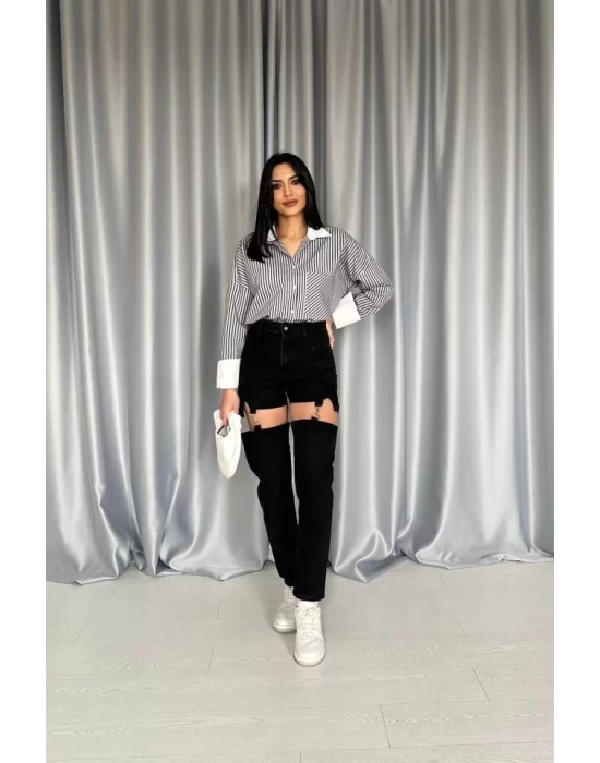 Mavi Askılı İki Parça Jeans Pantolon