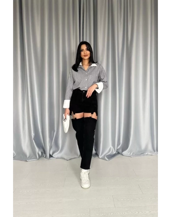 Mavi Askılı İki Parça Jeans Pantolon