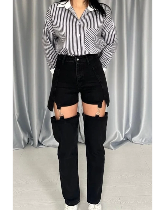 Mavi Askılı İki Parça Jeans Pantolon