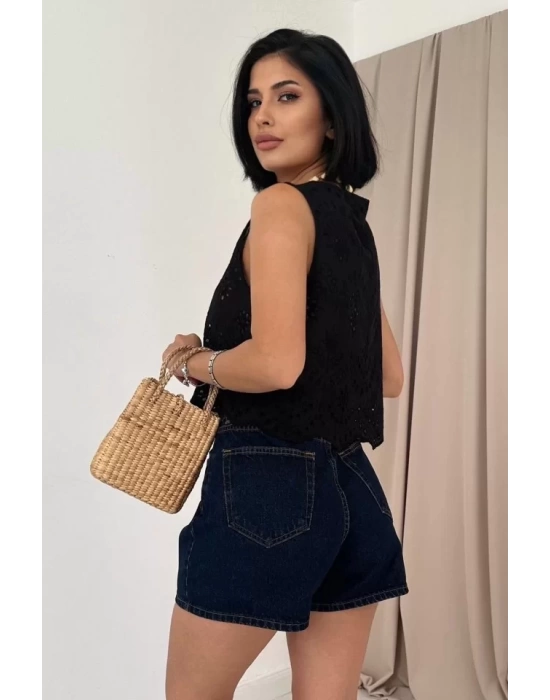 Mavi Sıfır Kol Brode Bluz