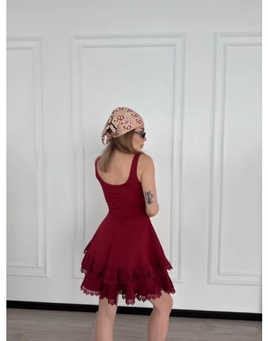 Mini Askılı Elbise - Bordo