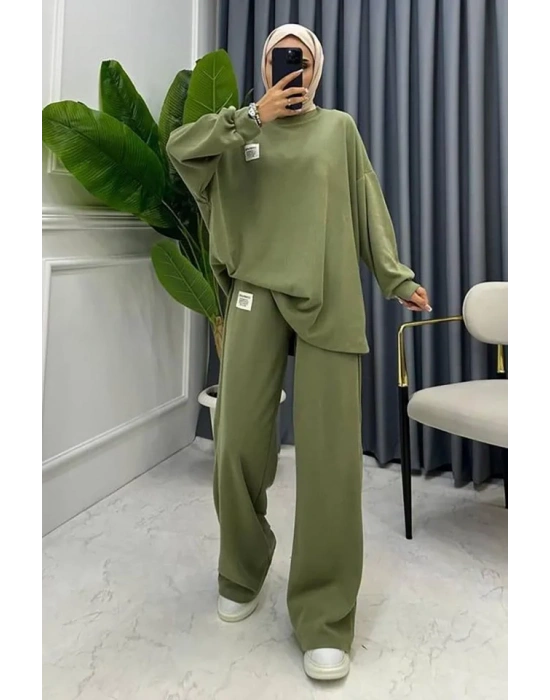 Mint Klasik Fitilli Kazak Ve Pantolon Takım
