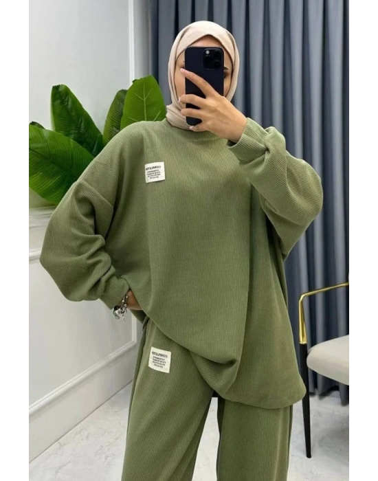 Mint Klasik Fitilli Kazak Ve Pantolon Takım