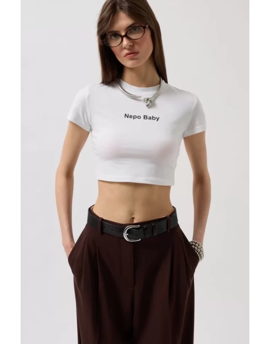 Nepo Baskılı Crop T-Shirt
