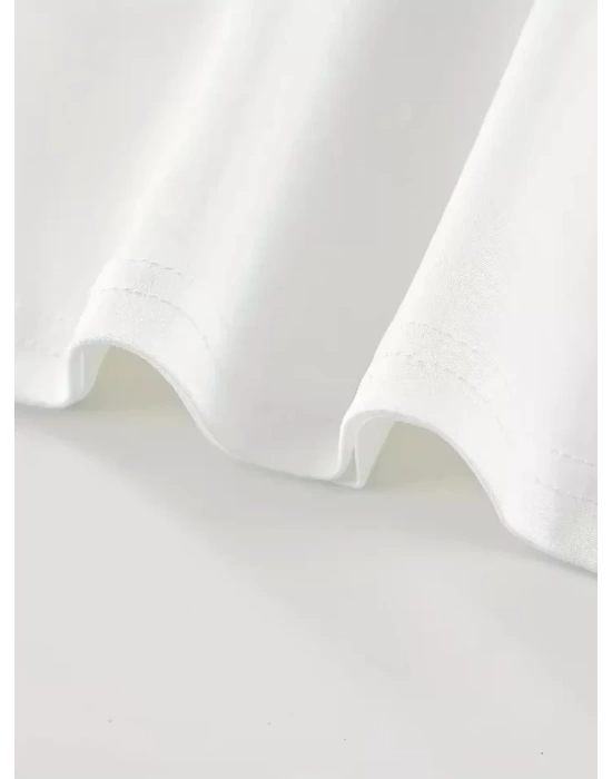 New York Baskılı Oversize Bisiklet Yaka T-shirt - Beyaz