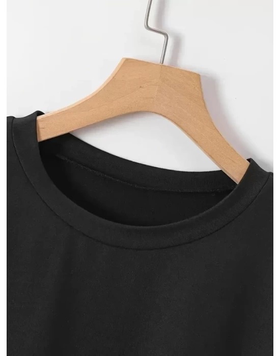 New York Baskılı Oversize Bisiklet Yaka T-shirt - Siyah