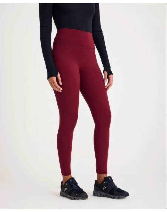 Nonofit Yüksek Bel Düz Sporcu Tayt - Bordo