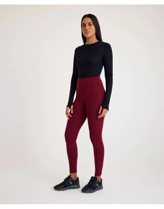 Nonofit Yüksek Bel Düz Sporcu Tayt - Bordo