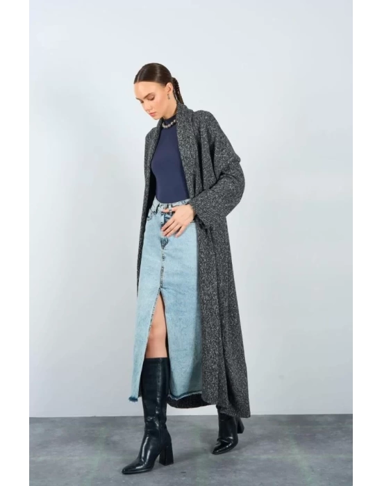 Önü Açık Şal Yaka Hırka - Siyah