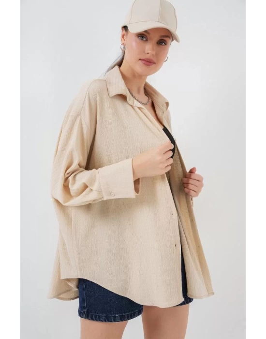 Örme Oversize Gömlek 20264 - Bej