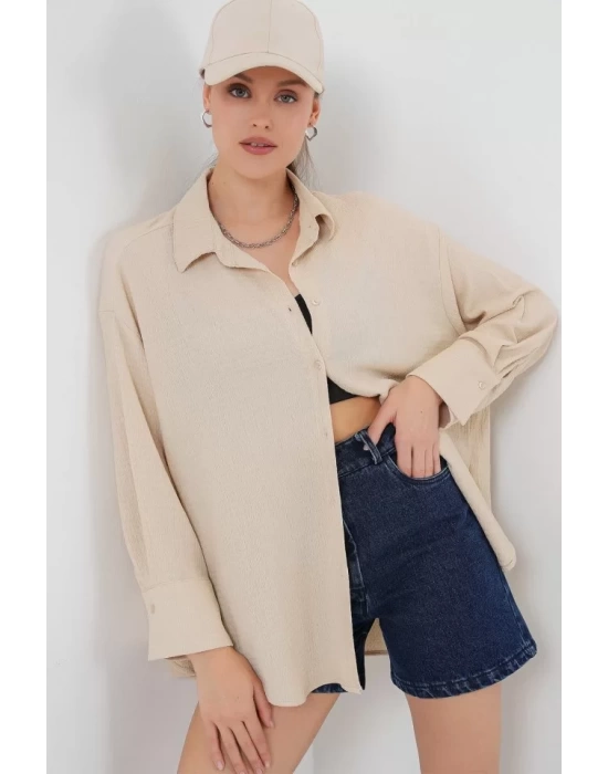 Örme Oversize Gömlek 20264 - Bej