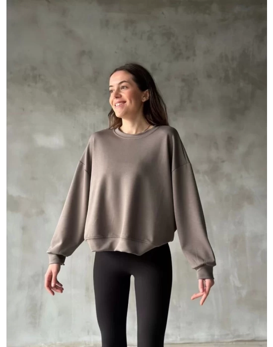 Osy Modal Yumuşak Dokulu Kumaş Bisiklet Yaka Oversize Sweatshirt - Gri