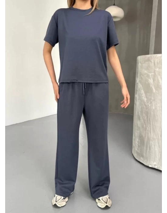 Osy Modal Yumuşak Dokulu Kumaş Kısa Kollu Bluz Rahat Pantalon Ikili Takım- Füme