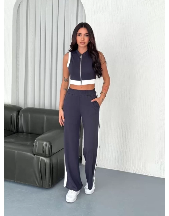 Osy Modal Yumuşak Dokulu Kumaş Tam Fermuarlı Crop Pantalon İkili Takım - Antrasit