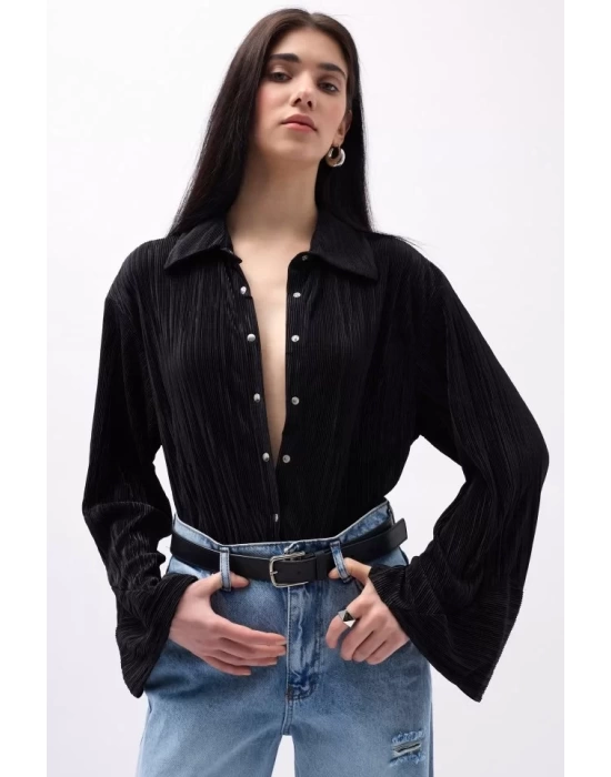 Oversize Dokulu Gömlek