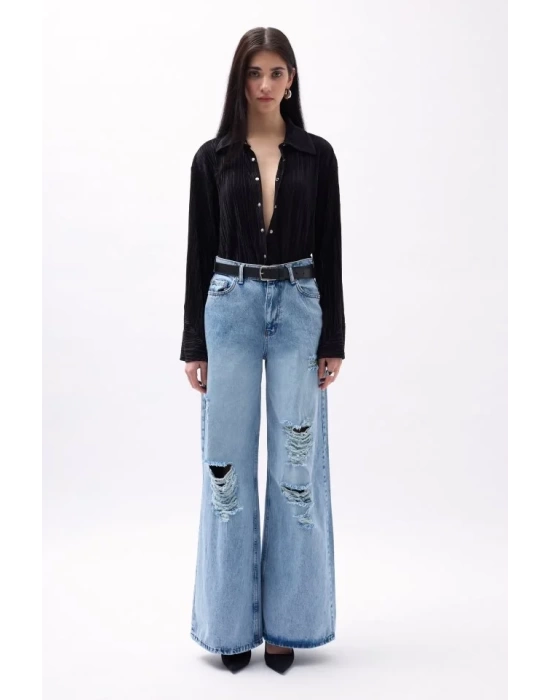 Oversize Dokulu Gömlek