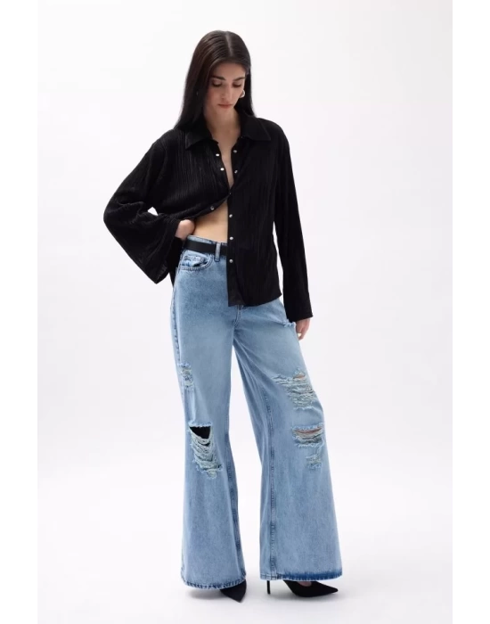 Oversize Dokulu Gömlek