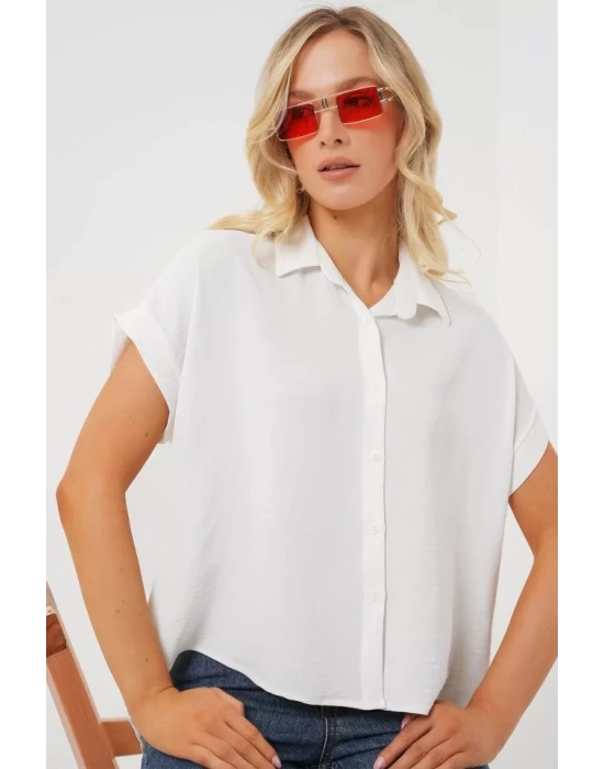 Oversize Kısa Kol Gömlek 20322 - Beyaz