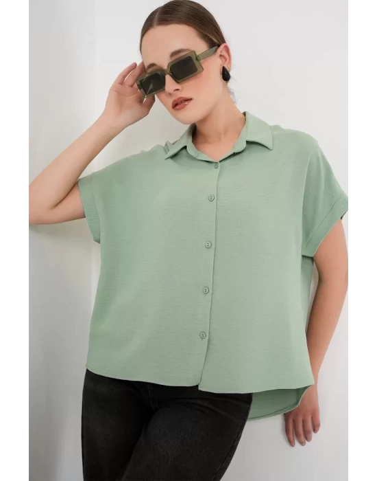 Oversize Kısa Kol Gömlek 20322 - Çağla