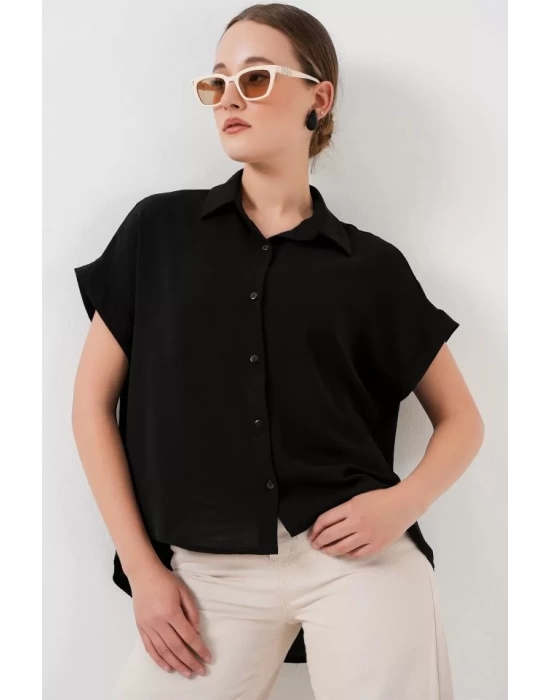 Oversize Kısa Kol Gömlek 20322 - Siyah