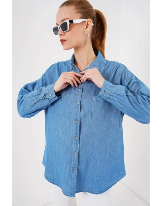 Oversize Kot Gömlek 20280 - Mavi