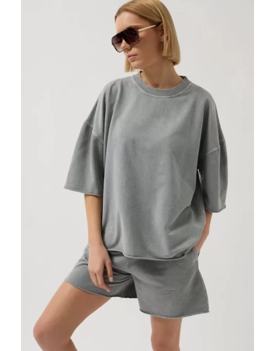 Oversize Lazer Kesim Bisiklet Yaka T-Shirt