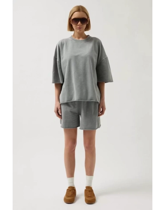 Oversize Lazer Kesim Bisiklet Yaka T-Shirt