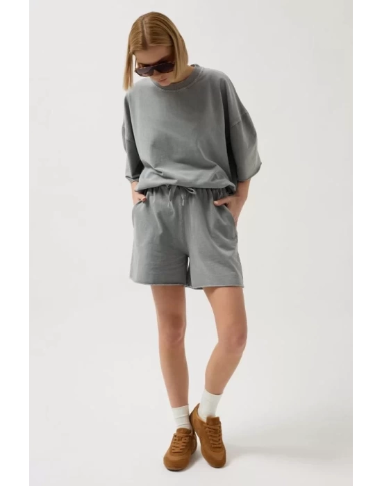 Oversize Lazer Kesim Bisiklet Yaka T-Shirt