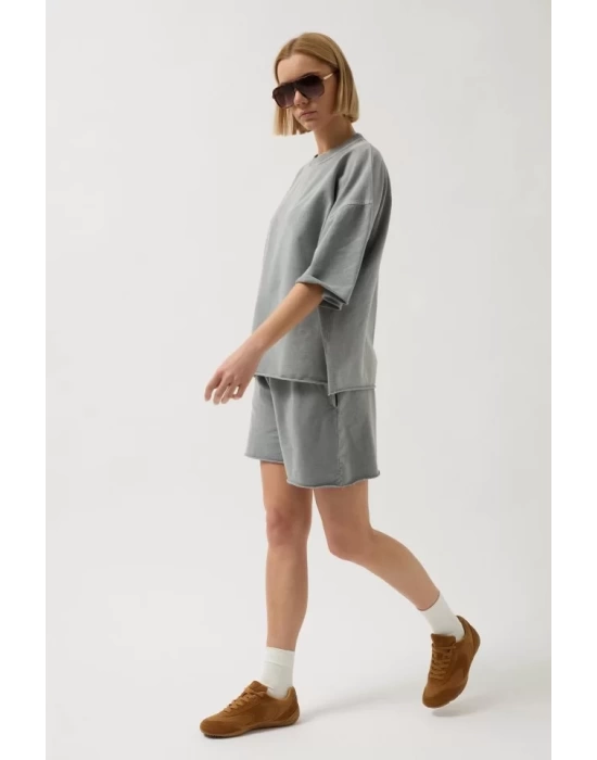 Oversize Lazer Kesim Bisiklet Yaka T-Shirt