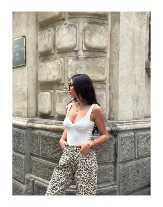Pamuklu Kaşkorse Kumaş V Yaka Crop Atlet – Kadın Yazlık Fit Kolsuz Bluz