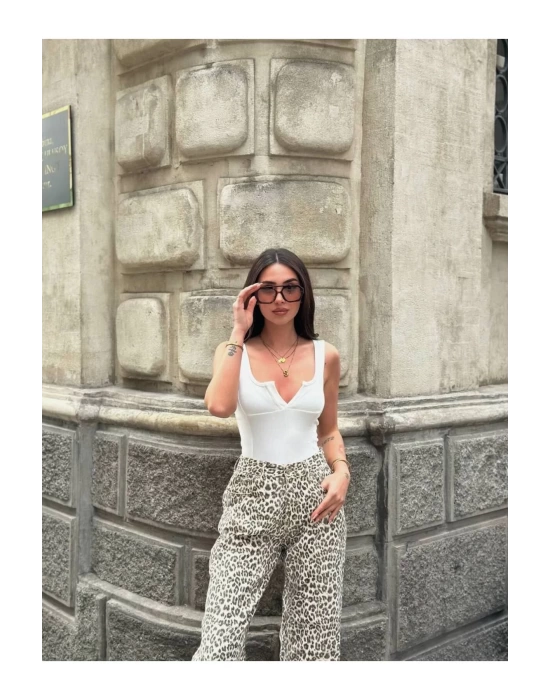 Pamuklu Kaşkorse Kumaş V Yaka Crop Atlet – Kadın Yazlık Fit Kolsuz Bluz